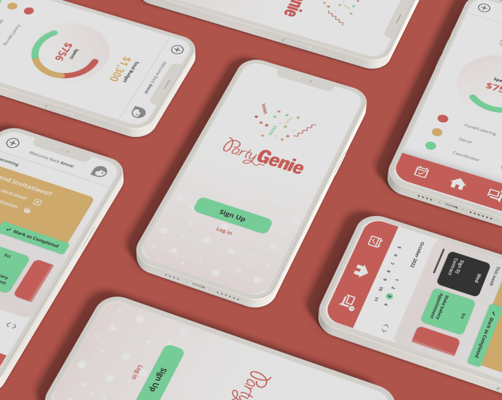 mockups of app screens